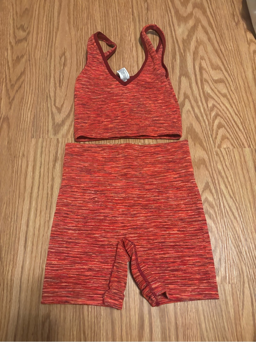 Colsie Orange Space-Dyed Athletic Bike Shorts Set